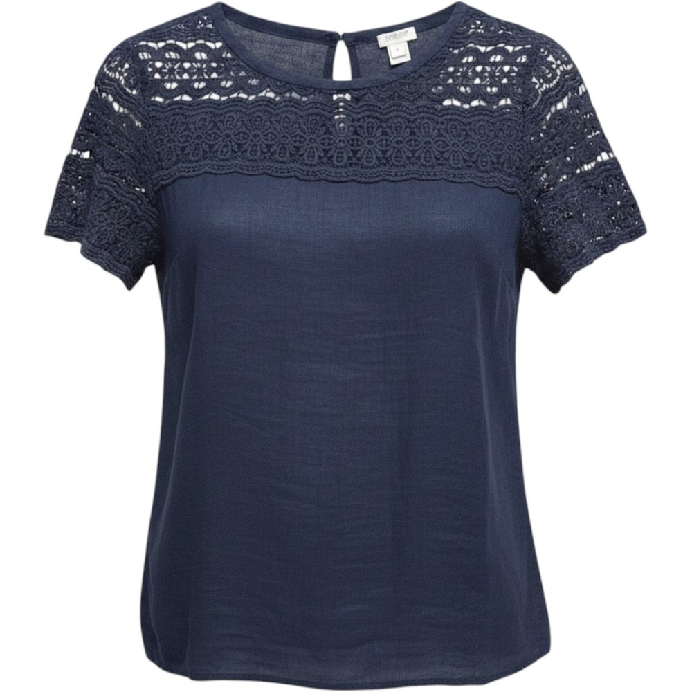 J.Crew Navy Crochet Top Womens 
Size 4 100%Linen‎ Coastal Boho Office Casual